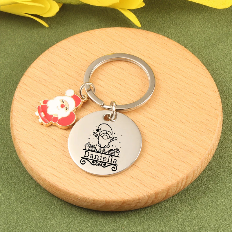 Personalized Name Christmas Keychains Stainless Steel Custom Family Name