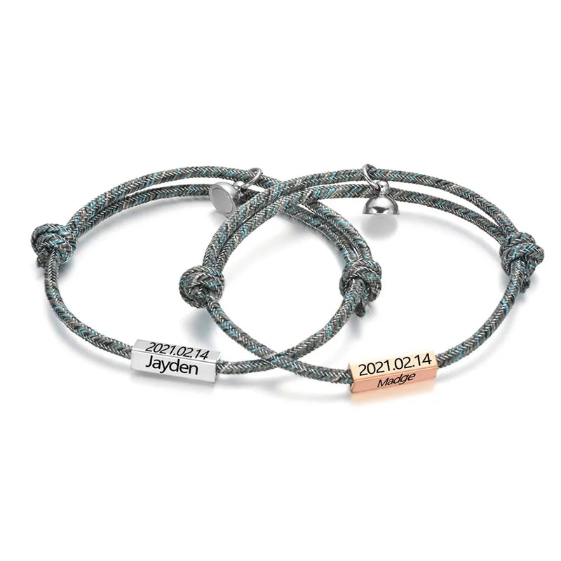 Magnetic Attracts Initials Date Couple Bracelet