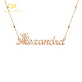 Personalized Name Crown Necklace Cursive Font Nameplate Pendant Stainless Steel