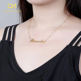 Personalized Name Crown Necklace Cursive Font Nameplate Pendant Stainless Steel