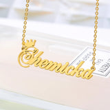 Personalized Name Crown Necklace Cursive Font Nameplate Pendant