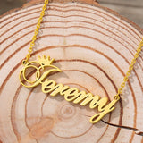 Personalized Name Crown Necklace Cursive Font Nameplate Pendant