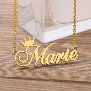 Personalized Name Crown Necklace Cursive Font Pendant
