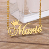 Personalized Name Crown Necklace Cursive Font Pendant
