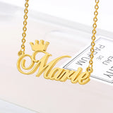 Personalized Name Crown Necklace Cursive Font Pendant