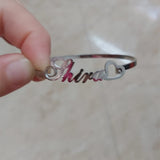 Personalized Heart Name Cuff Bracelet Stainless Steel Bangle