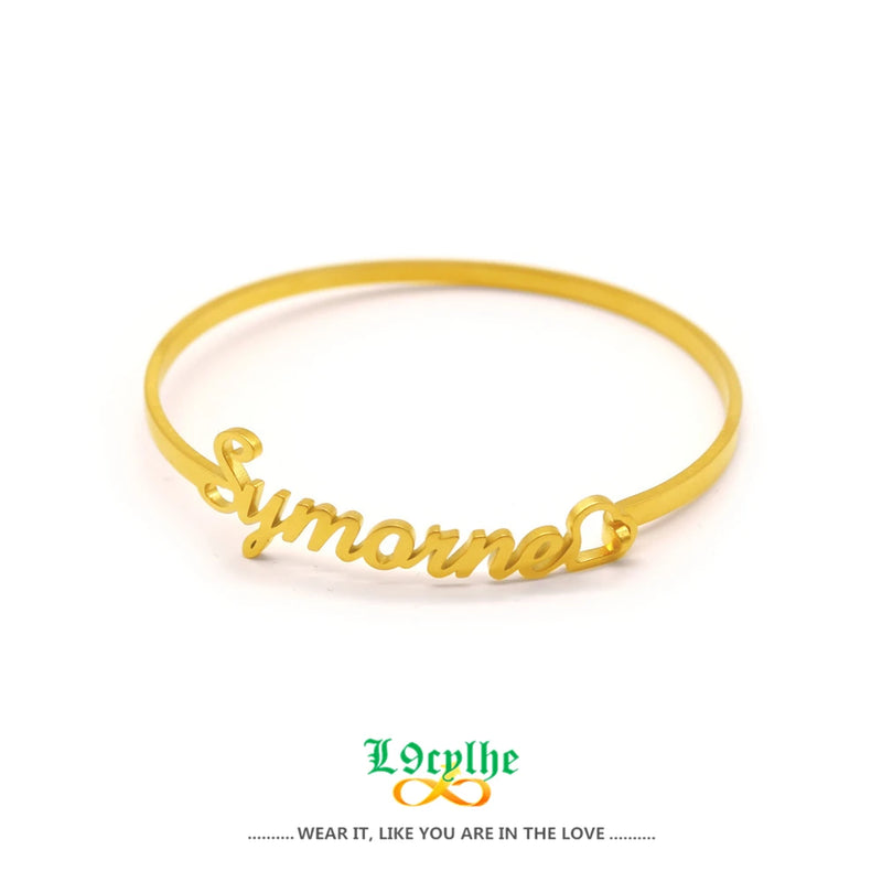 Personalized Heart Name Cuff Bracelet Stainless Steel Bangle