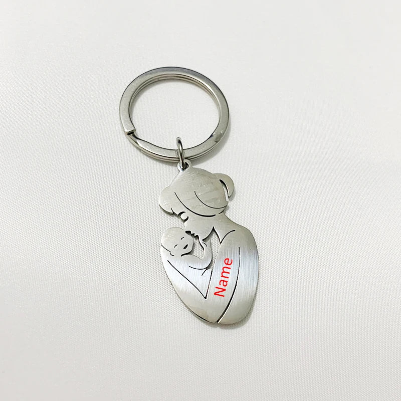 Custom Name Keychain Mother Baby Stainless Steel Key Ring Gift for Mom