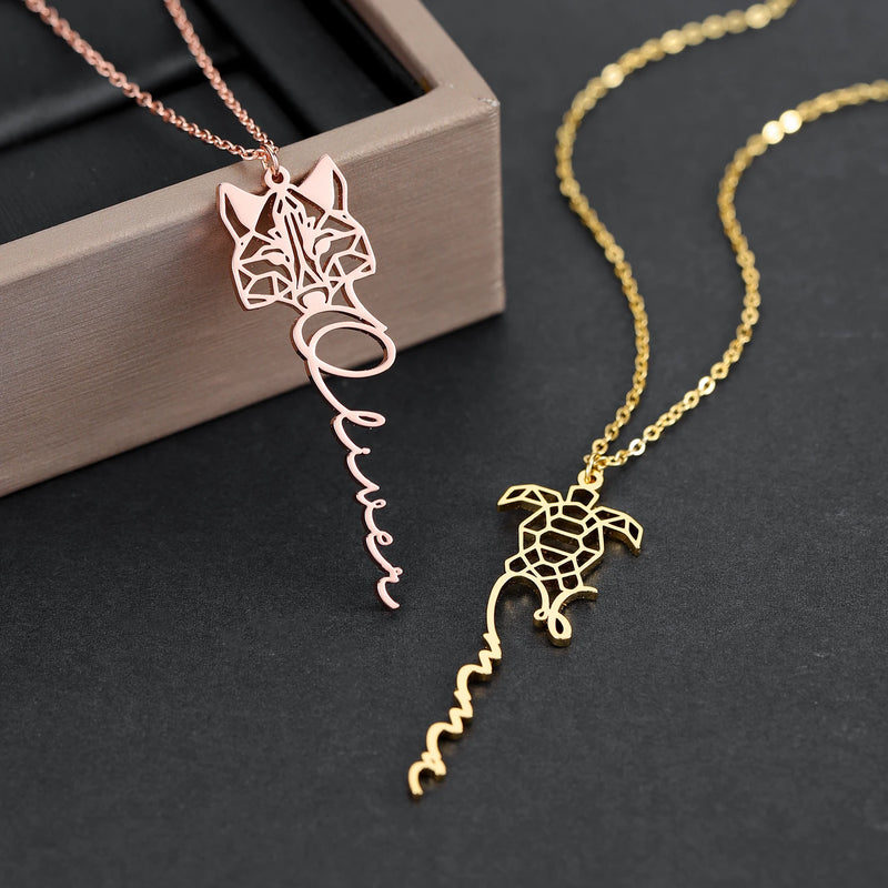 Lovely Turtle Cat Name Necklace Stainless Steel Pendant