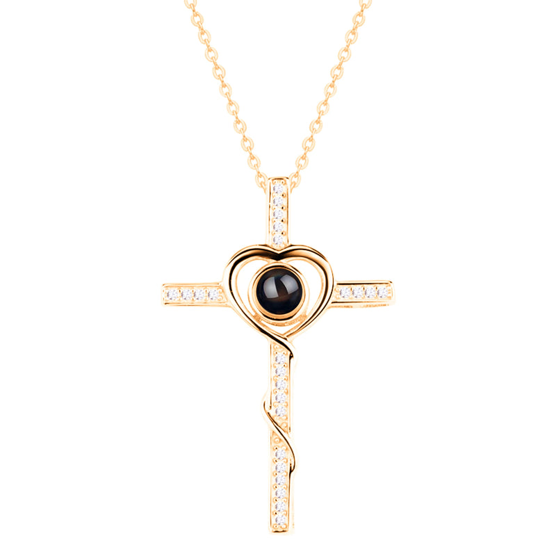 Personalized Name Photo Cross Projection Necklace 925 Silver For Women
