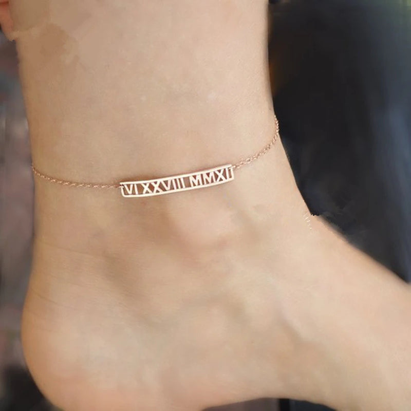 Personalized Roman Numerals Anklet Stainless Steel Jewelry