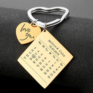 Custom Name Date Calendar Letter Keychain for Women