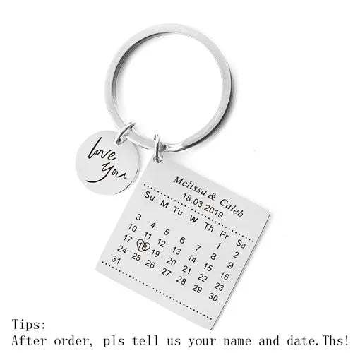 Custom Name Date Calendar Letter Keychain for Women
