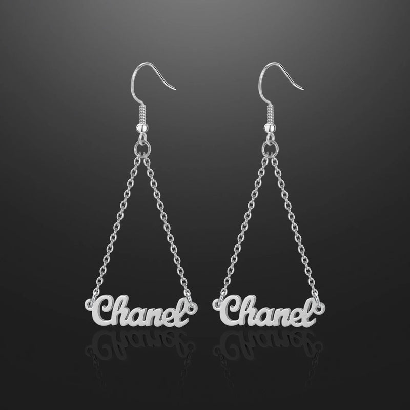 Custom Name Drop Earrings ID Dangle Earring Stainless Steel