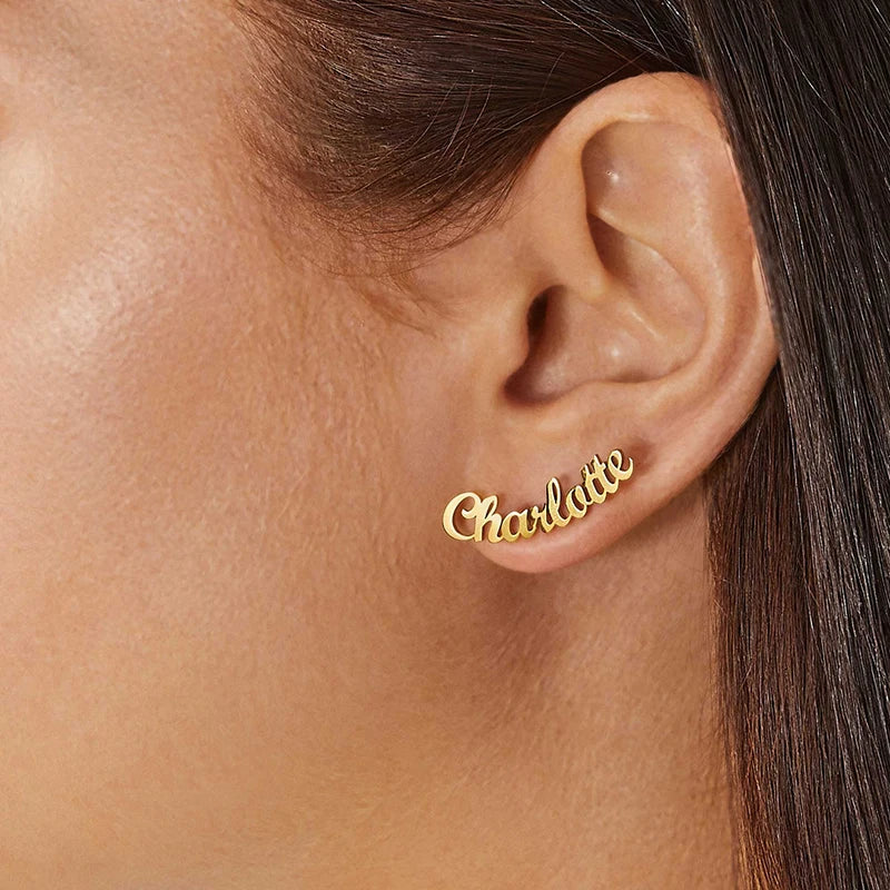 Custom Name Stud Earrings Stainless Steel Minimalist Jewelry