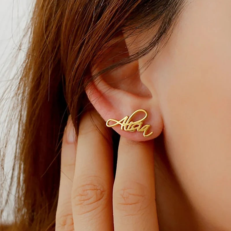 Personalized Name Earrings Stainless Steel Nameplate Letter Stud Earrings
