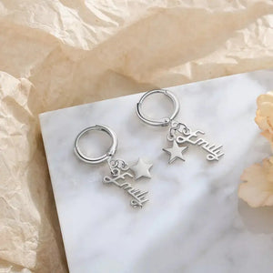 Personalized Stainless Steel Name Earrings Star Hoop for Women