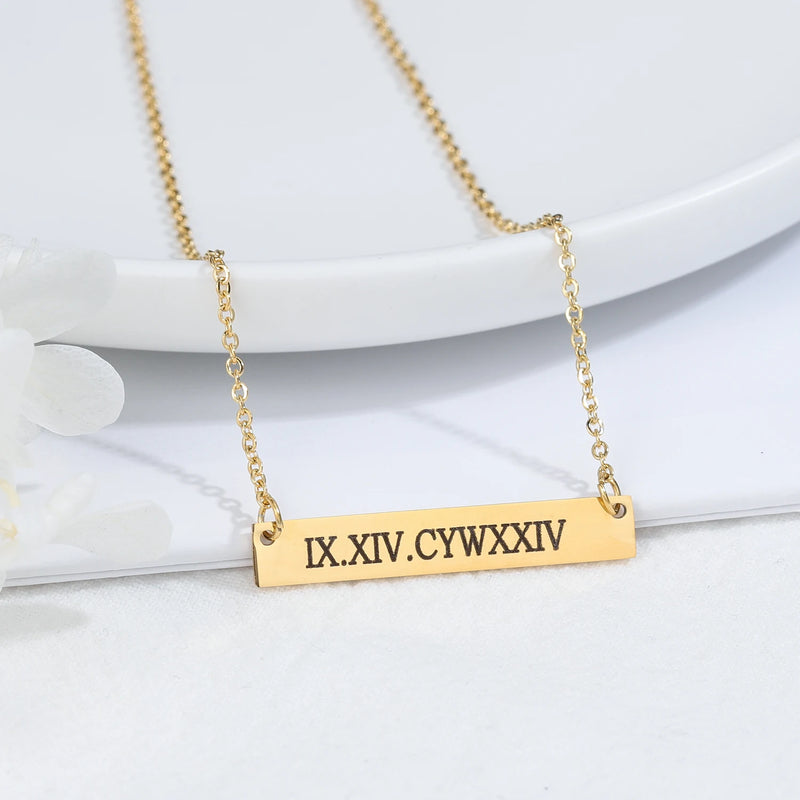 Personalized Engrave Square Bar Name Necklace Stainless Steel Pendant