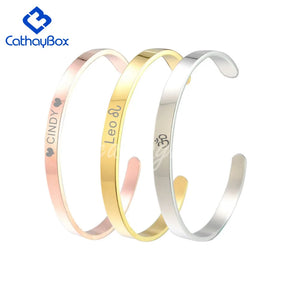Personalized Name Engrave Women's Rose Tone Steel Cuff Bracelet
