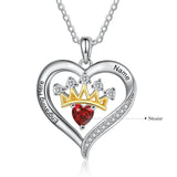 Personalized Name Engraved Crown & Love Infinity Pendant Birthstone Necklaces