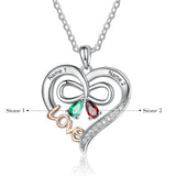 Personalized Name Engraved Crown & Love Infinity Pendant Birthstone Necklaces