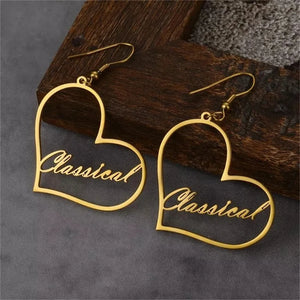 Personalized Name Heart Drop Earrings Stainless Steel Jewelry