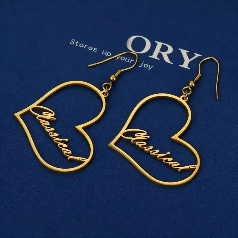 Personalized Name Heart Drop Earrings Stainless Steel Jewelry