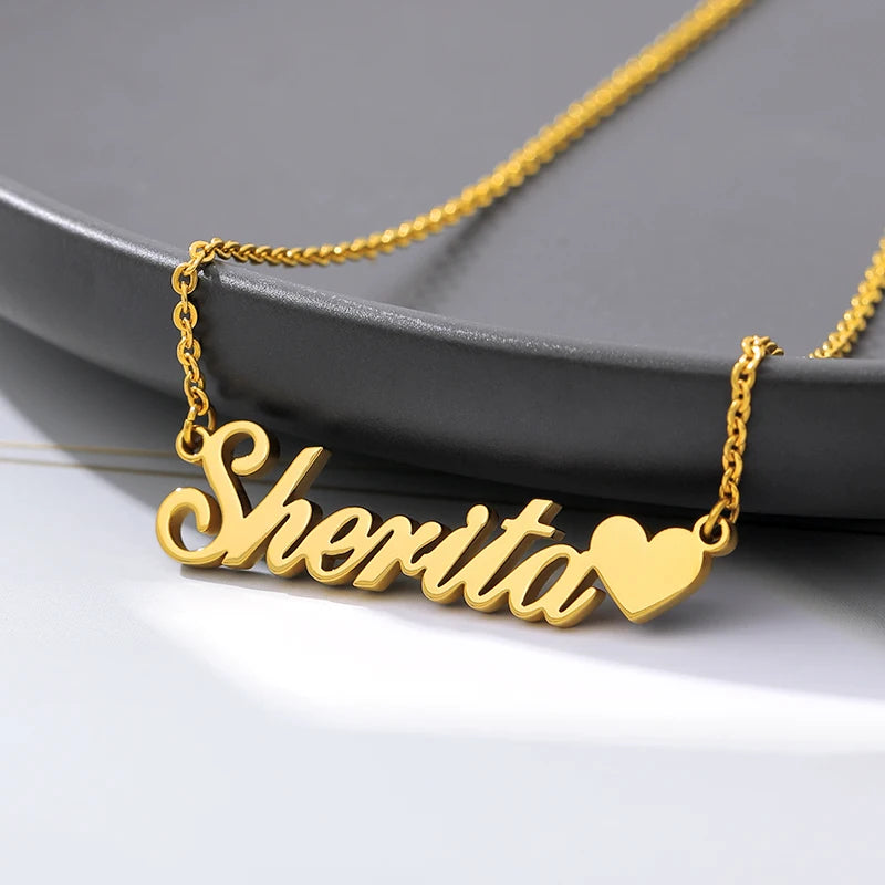 Custom Name Heart Necklace Stainless Steel Chain