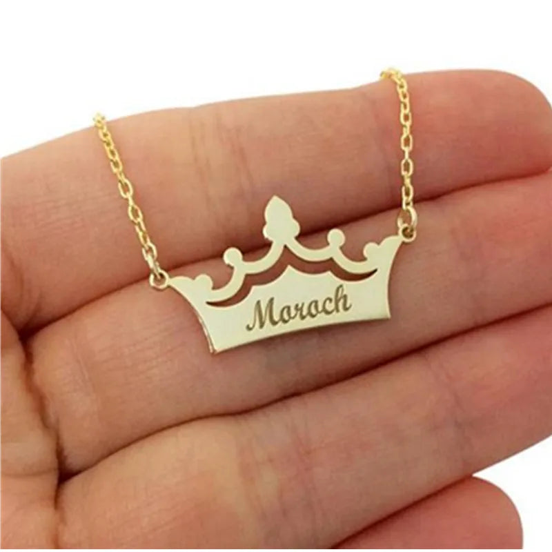 Crown Name Necklace Princess Engrave Nameplate Statement Necklaces