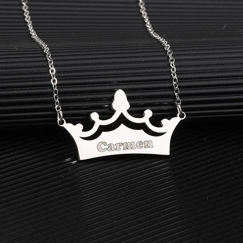 Crown Name Necklace Engrave Nameplate Necklaces Women Wedding Gift