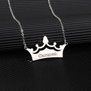 Crown Name Necklace Engrave Nameplate Necklaces Women Wedding Gift