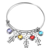 Personalized Family Bangles Stainless Steel Bracelet Engraved Date for Kids