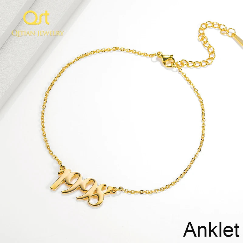 Custom Name Leg Anklet With Year Date Stainless Steel Initial Anklet