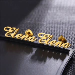 Custom Cursive Letter Stud Earrings Stainless Steel Name Piercing Jewelry