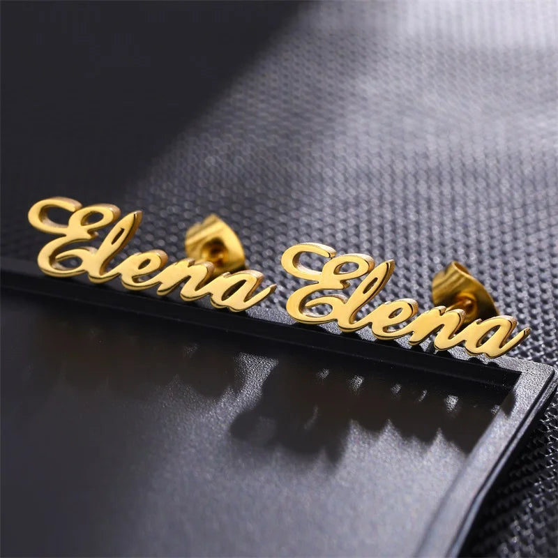 Custom Cursive Letter Stud Earrings Stainless Steel Name Piercing Jewelry