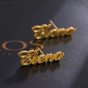 Custom Cursive Letter Stud Earrings Stainless Steel Name Piercing Jewelry