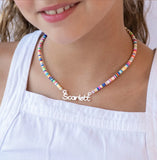 Boho Rainbow Clay Choker Name Necklace Stainless Steel Pendant Gift
