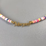 Boho Rainbow Clay Choker Name Necklace Stainless Steel Pendant Gift