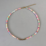 Boho Rainbow Clay Choker Name Necklace Stainless Steel Pendant Gift