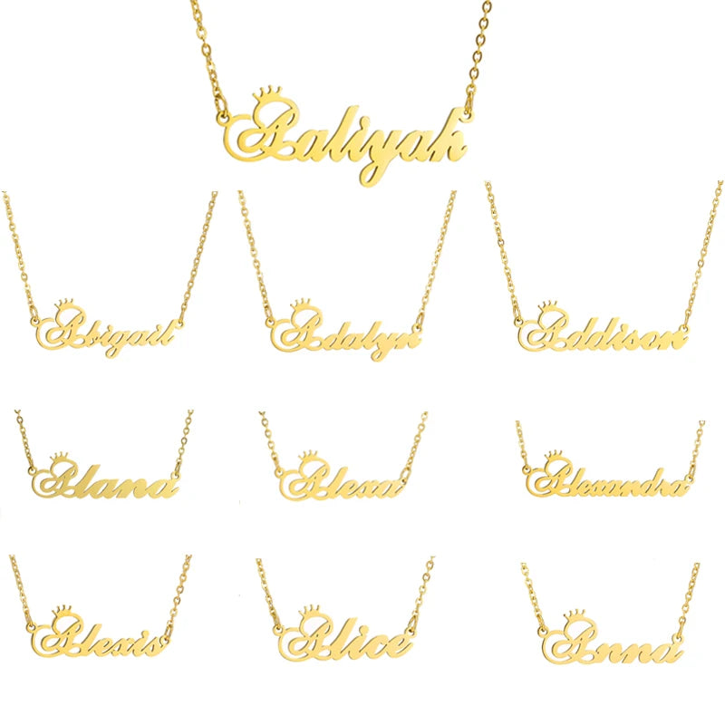 Crown Nameplate Necklace Women Girls Aaliyah Alice Alana Amy