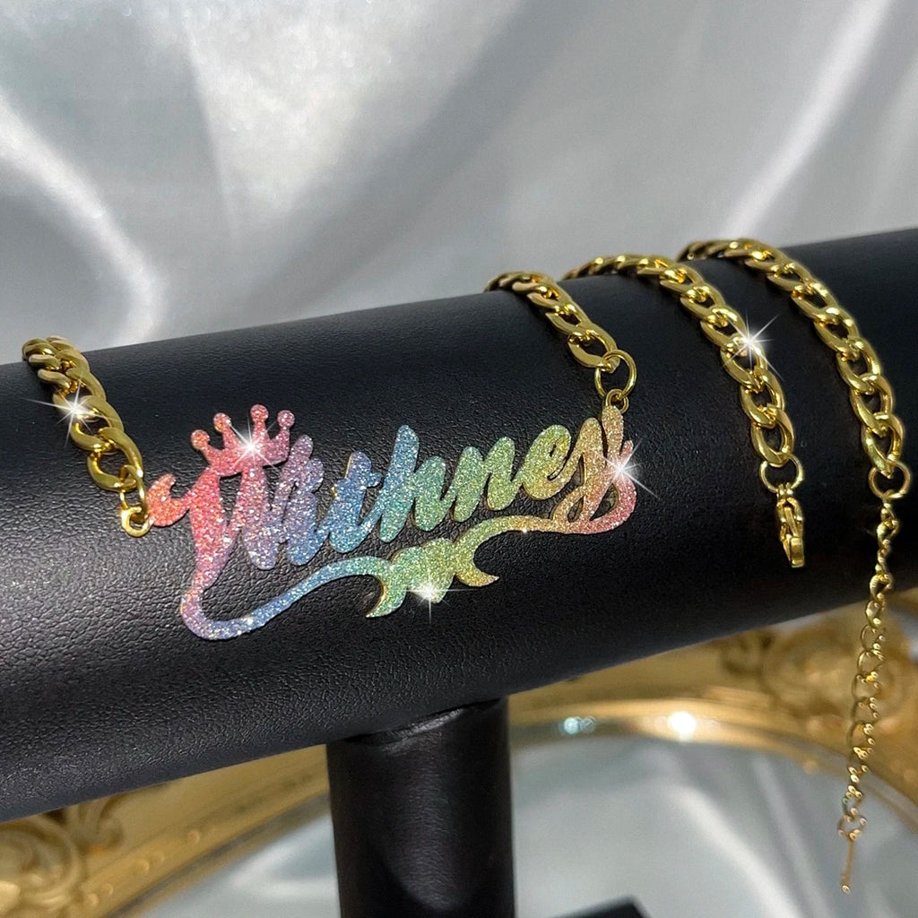 Custom Bling Name Necklace with Cuban Chain for Women