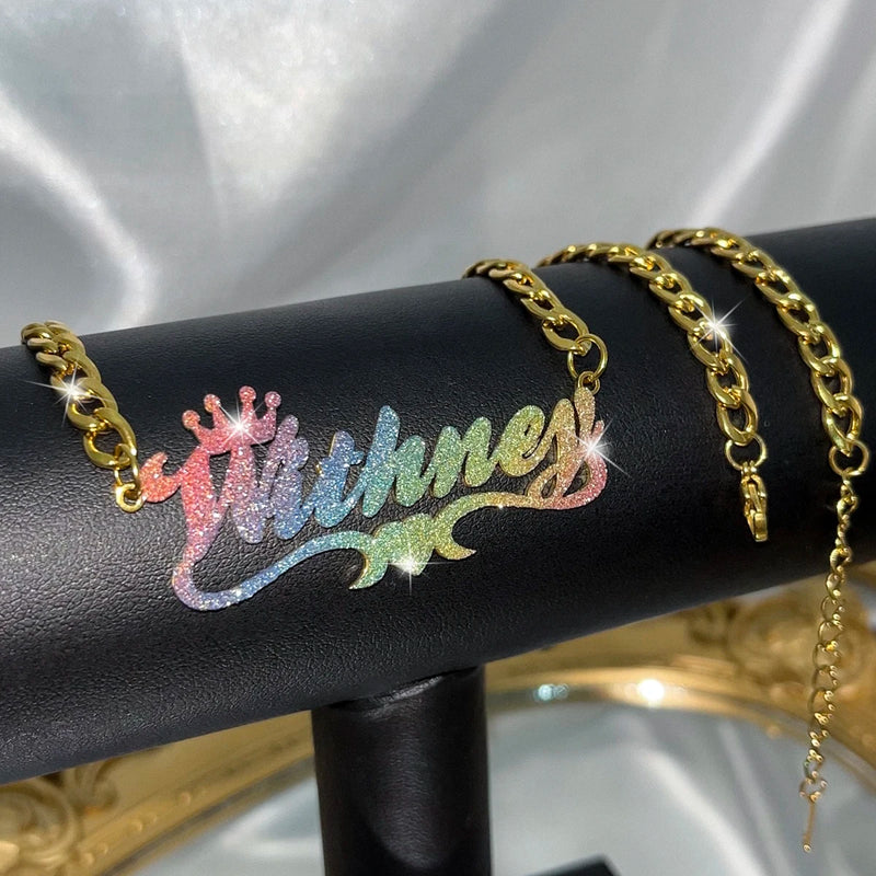 Custom Bling Name Necklace with Cuban Chain for Women