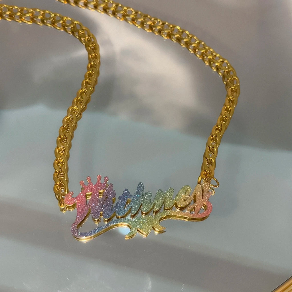 Custom Bling Name Necklace with Cuban Chain for Women