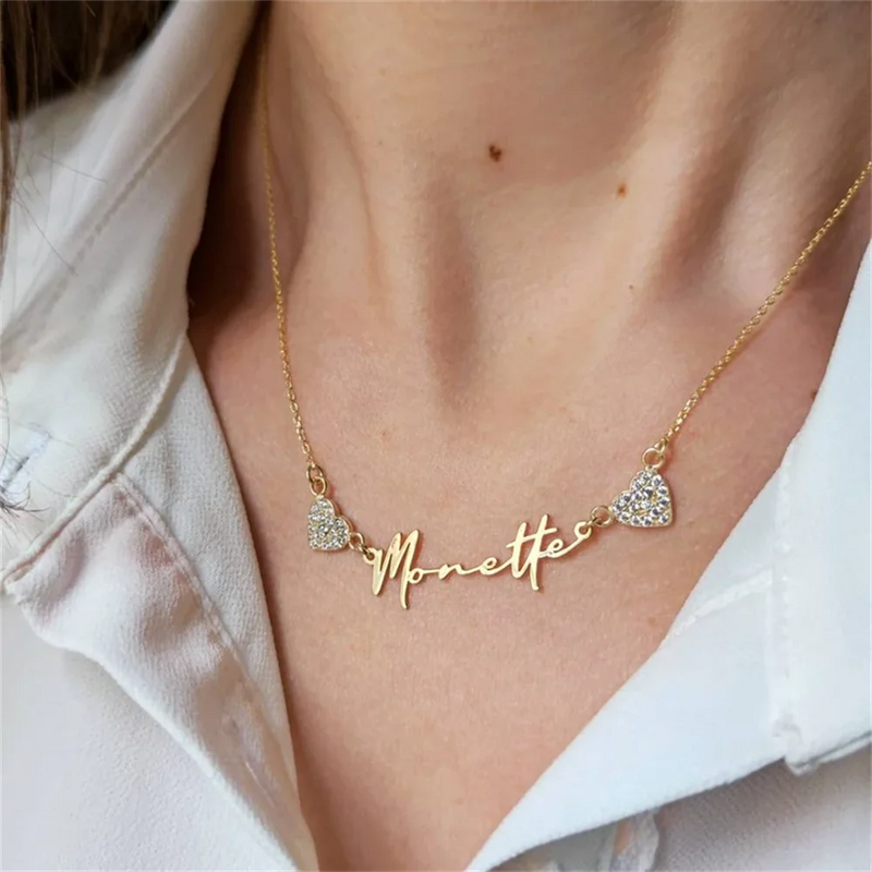 Custom Heart Zircon Name Necklace for Women