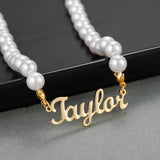 Personalized Name Necklace Pearl Nameplate Stainless Steel Pendant Charm Jewelry