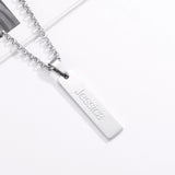 Custom Name Necklace Date Pendant Stainless Steel Bar Engraving Gift