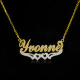 Personalized Name Necklace Double Heart Stainless Steel Women Jewelry