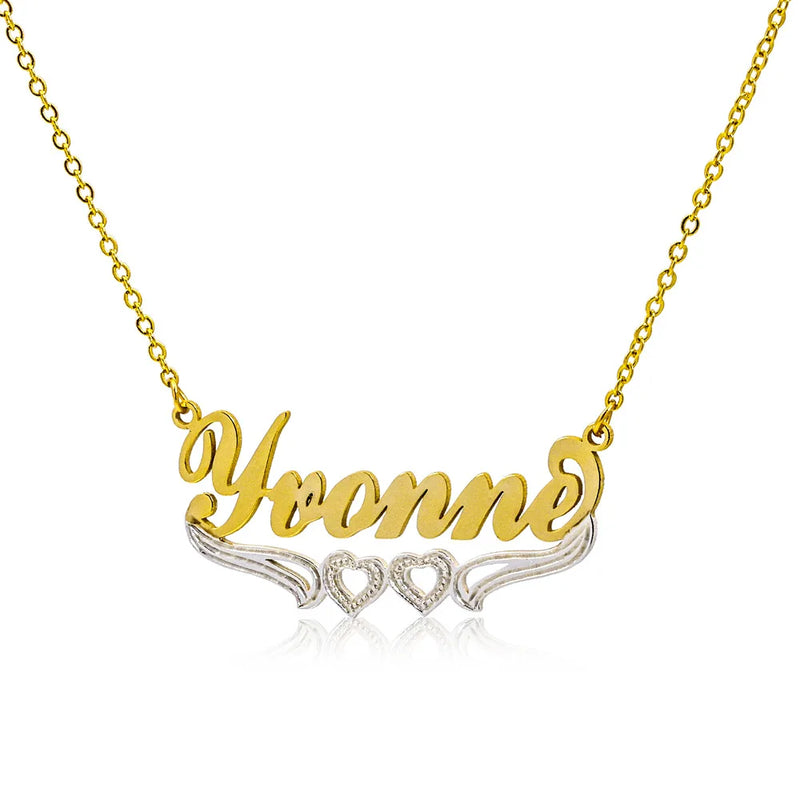 Personalized Name Necklace Double Heart Stainless Steel Women Jewelry