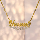 Personalized Name Necklace Double Heart Stainless Steel Women Jewelry
