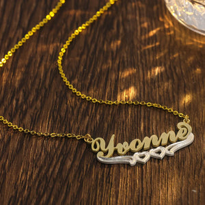 Personalized Name Necklace Double Heart Stainless Steel Women Jewelry
